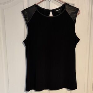 DKNY Black Top with Faux Leather Shoulders